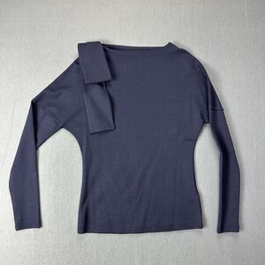 Victoria Beckham Navy Blue Shoulder Bow Top Blouse Classic Quiet Luxury Size XS